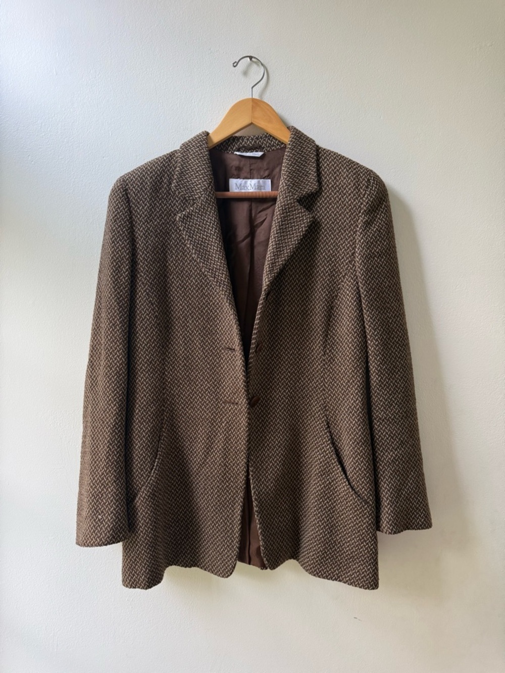 Max Mara Vintage Wool Herringbone Blazer, Made in Italy, US 10
